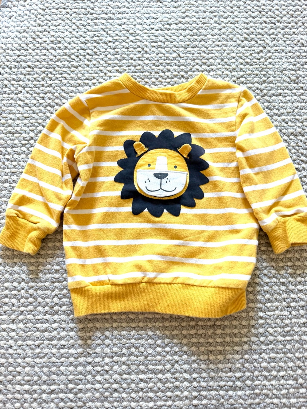 Little Me Yellow/White Striped Lion Applique Pullover Sweatshirt | 12M | Crew